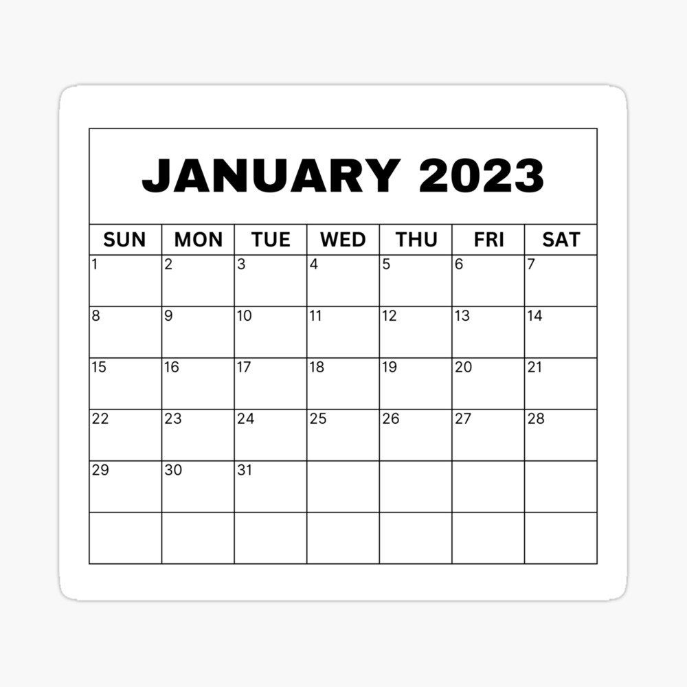 January Calendar 2023 Poster