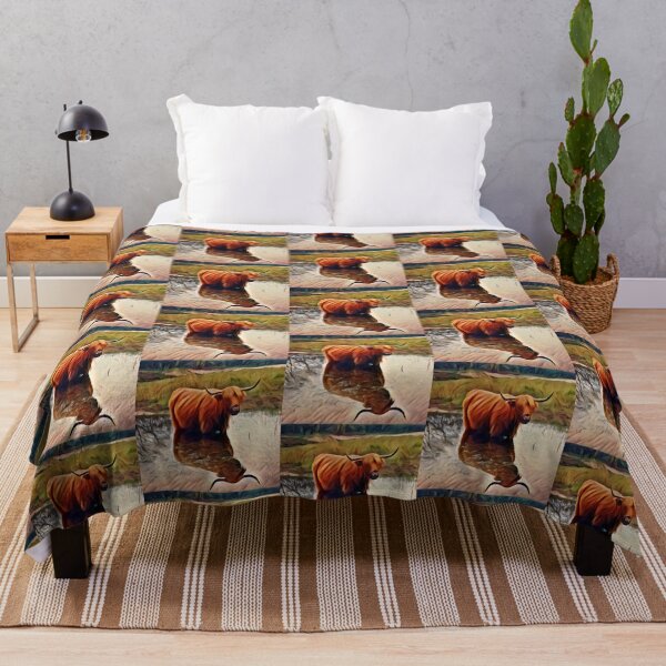 Item preview, Big Brown Highland Cattle in the water designed and sold by FarmsteadAcers.