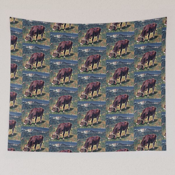 Item preview, Brown Cow grazing in the pasture at night designed and sold by FarmsteadAcers.