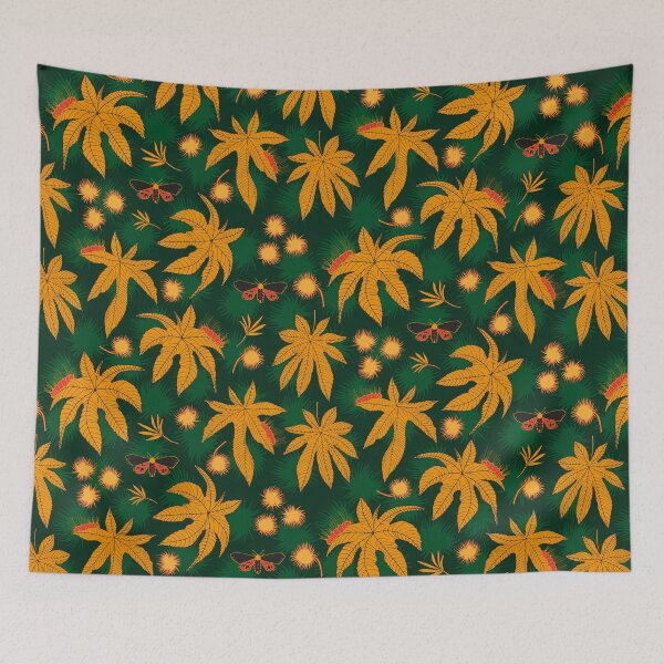 Item preview, ricinus and moths - green-orange designed and sold by kobyakov.