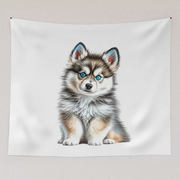 Item preview, Cute blue-eyed Pomsky/Mini Husky Puppy digital art drawing for printables designed and sold by BHC-P.