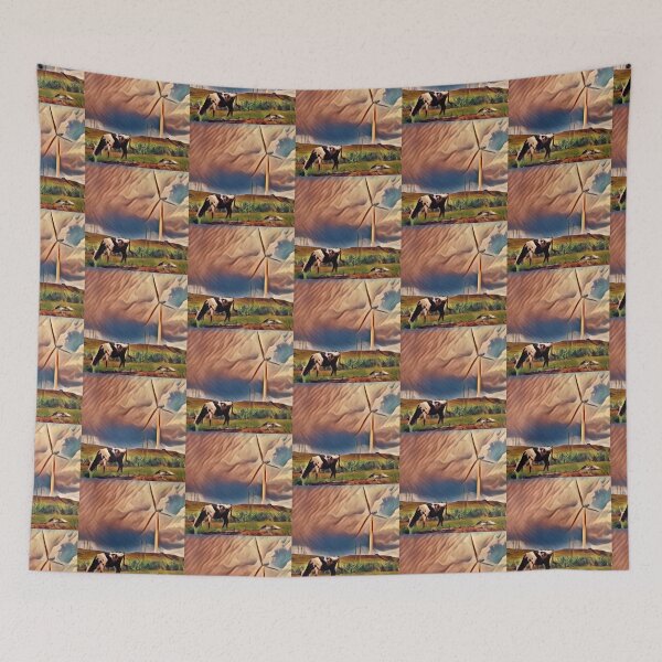 Item preview, Wind Farm with Cow in the foreground designed and sold by FarmsteadAcers.