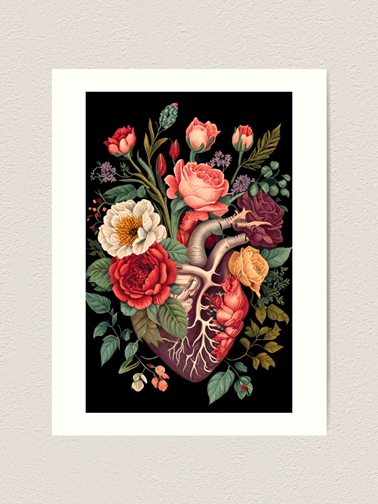 Anatomical Heart Floral Heart Art Print for Sale by Oussamamehenni
