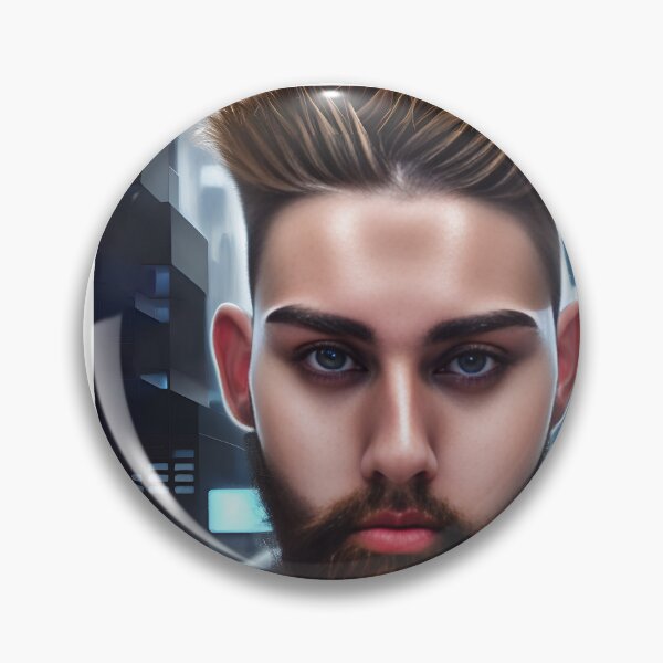 Item preview, Cyberpunk Image of Bearded Man with Alluring Eyes  designed and sold by LthrDaddyBear.