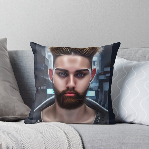 Item preview, Cyberpunk Image of Bearded Man with Alluring Eyes  designed and sold by LthrDaddyBear.