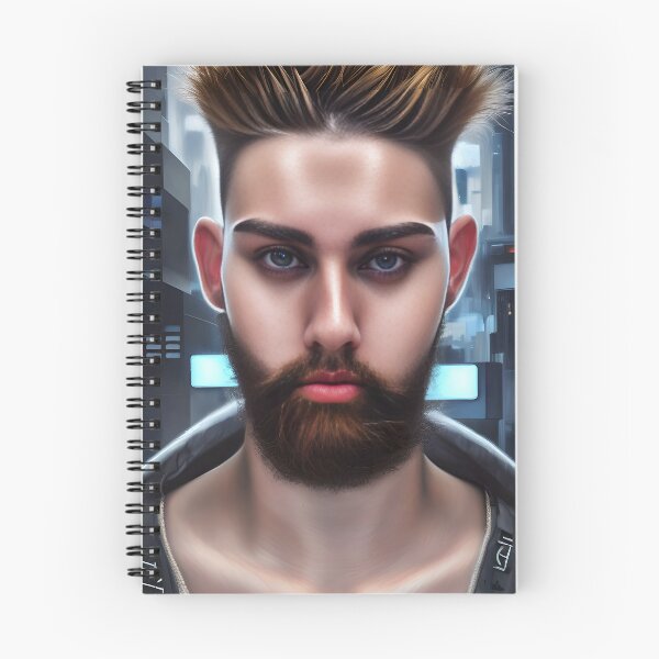 Item preview, Cyberpunk Image of Bearded Man with Alluring Eyes  designed and sold by LthrDaddyBear.