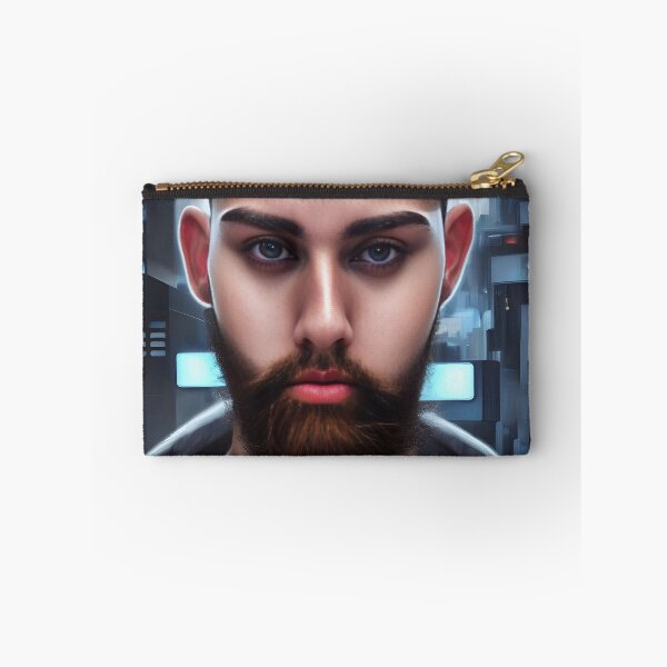 Item preview, Cyberpunk Image of Bearded Man with Alluring Eyes  designed and sold by LthrDaddyBear.