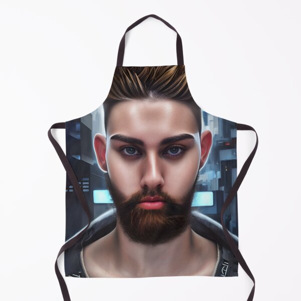 Item preview, Cyberpunk Image of Bearded Man with Alluring Eyes designed and sold by LthrDaddyBear.