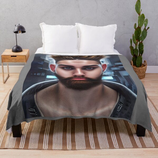 Item preview, Cyberpunk Image of Bearded Man with Alluring Eyes  designed and sold by LthrDaddyBear.