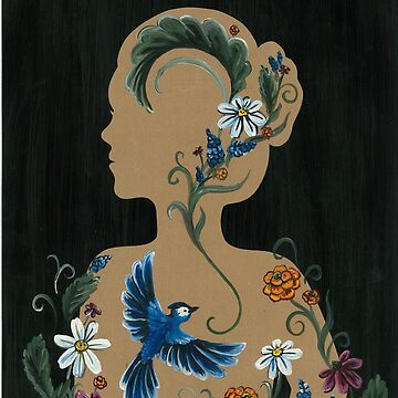 Artwork thumbnail, The Beauty Within - Floral Silhouette with Bluejay by Bekah Grace