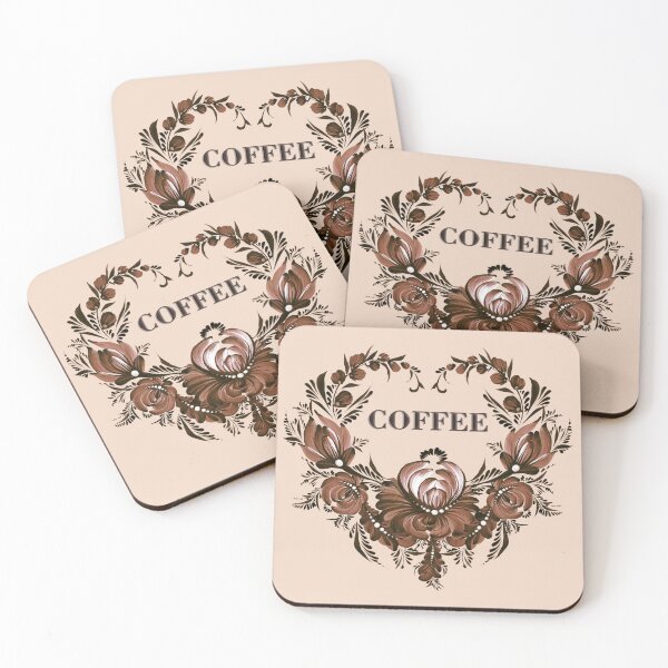 Item preview, Love COFFEE print, Coffee in flowers, Elegant Coffee print, Coffee heart, Petrykivka floral heart designed and sold by Sunflower-7.