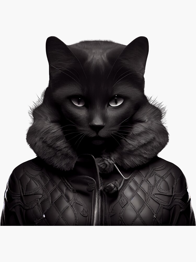 "Black Cat Wearing A Black Puffer Jacket" Sticker for Sale by