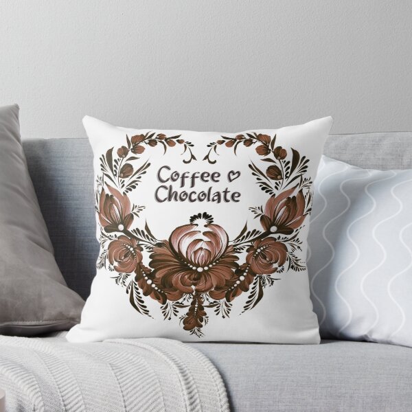 Item preview, Love COFFEE with Chocolate print, COFFEE and Chocolate in flowers, Elegant COFFEE and Chocolate print, Chocolate heart, COFFEE love Chocolate, Petrykivka floral heart designed and sold by Sunflower-7.
