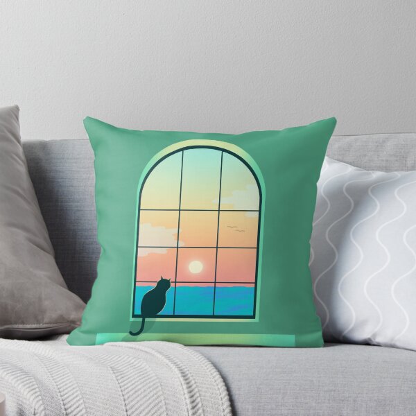 Item preview, Gato Lofi mirando por una ventana hacia el océano designed and sold by ReinaMer.