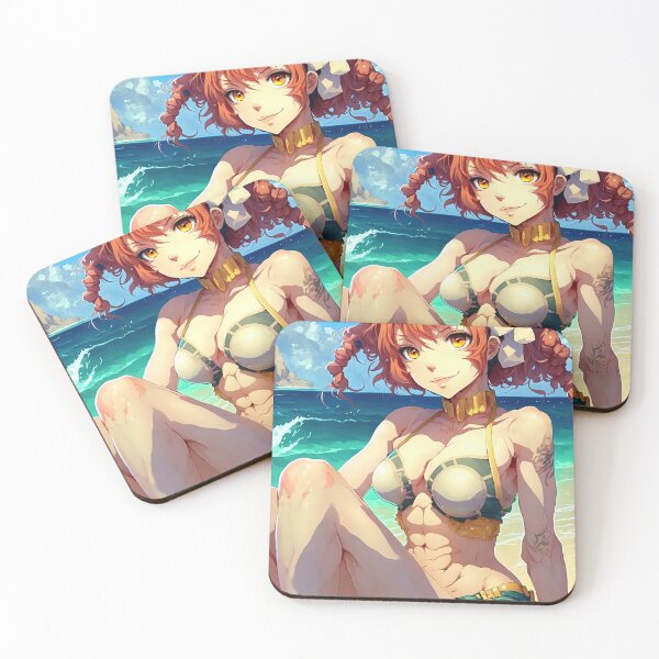 Item preview, Cute redhead anime girl sitting on the beach in bikini top. designed and sold by VibArtVision.