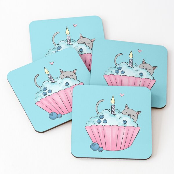 Item preview, Cat with a blueberry birthday cupcake  designed and sold by ReinaMer.