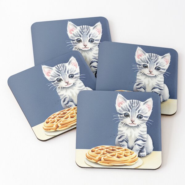 Item preview, Kitten Plotting to Steal a Waffle Watercolor Painting designed and sold by Ellen Davis.