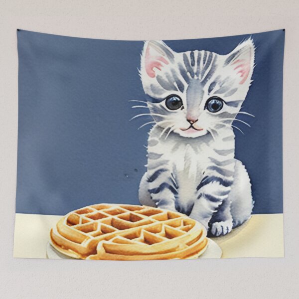 Item preview, Kitten Plotting to Steal a Waffle Watercolor Painting designed and sold by Ellen Davis.