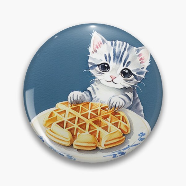 Item preview, Kitten Stealing a Waffle Watercolor Painting designed and sold by Ellen Davis.