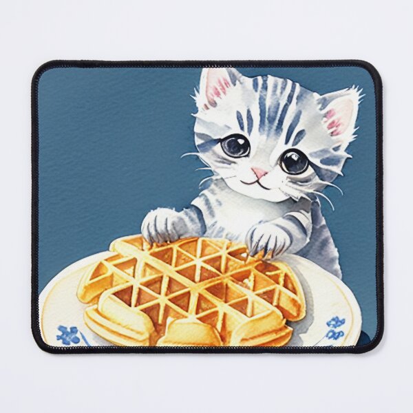 Item preview, Kitten Stealing a Waffle Watercolor Painting designed and sold by Ellen Davis.