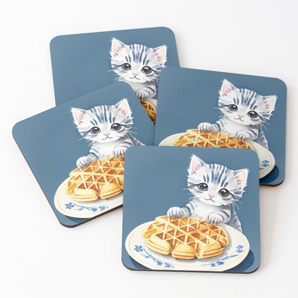 Item preview, Kitten Stealing a Waffle Watercolor Painting designed and sold by Ellen Davis.