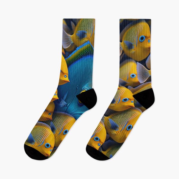 Item preview, School of Colorful Tropical Fish in Yellow and Blue designed and sold by FunWearVM.