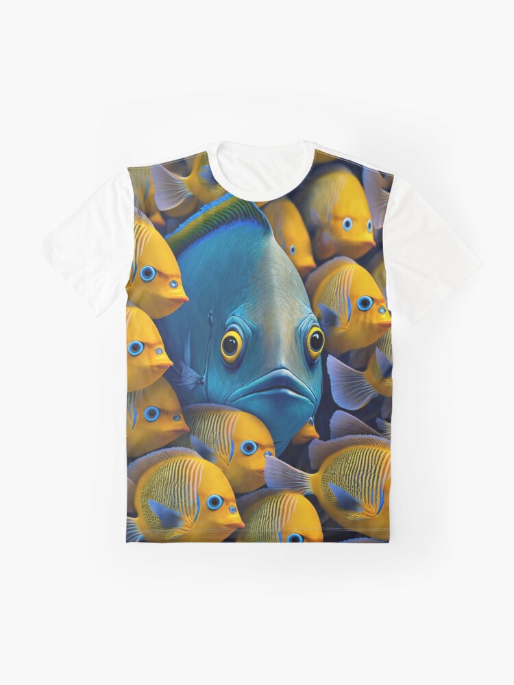 School of Colorful Tropical Fish in Yellow and Blue Graphic T