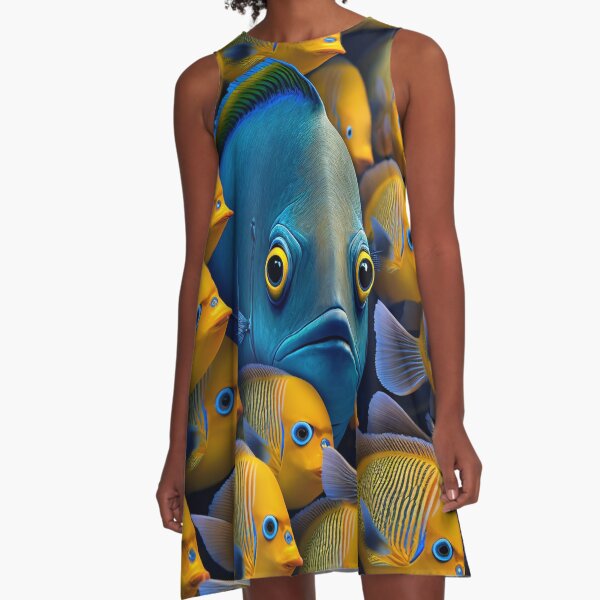 Artikel-Vorschau von Schwarm bunter tropischer Fische in Gelb und Blau, designt und verkauft von FunWearVM.