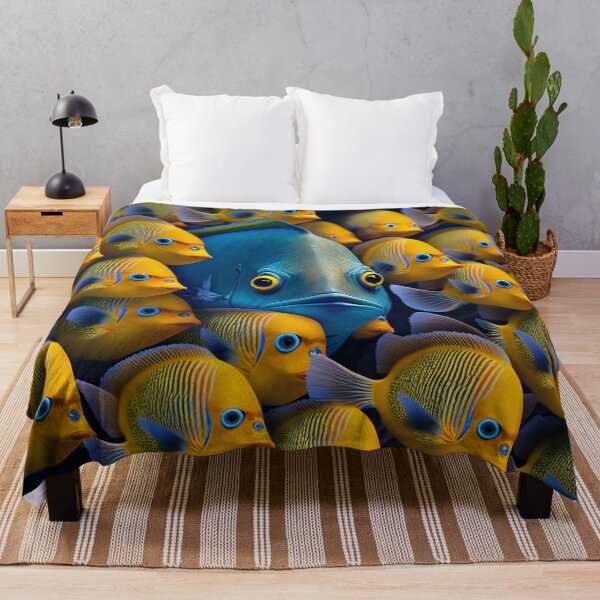 Item preview, School of Colorful Tropical Fish in Yellow and Blue designed and sold by FunWearVM.