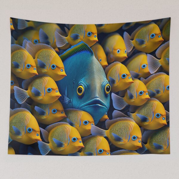 Item preview, School of Colorful Tropical Fish in Yellow and Blue designed and sold by FunWearVM.