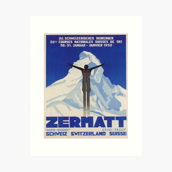 Item preview, Zermatt, Switzerland Vintage Ski Poster designed and sold by vintagevivian.