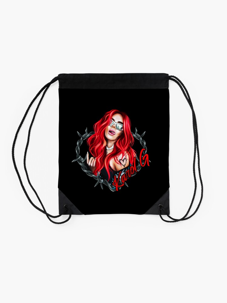 Discover Karol G with red Hair Illustration with Bichota Drawstring Bag