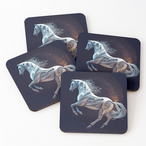 Item preview, White horses with ornate geometrical patterns designed and sold by simoniff.