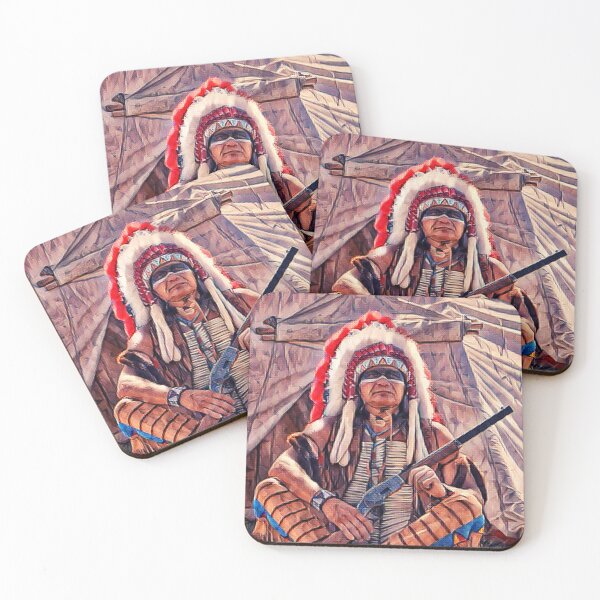 Item preview, american sitting chief indian in watercolor designed and sold by LGMmugsdesign.