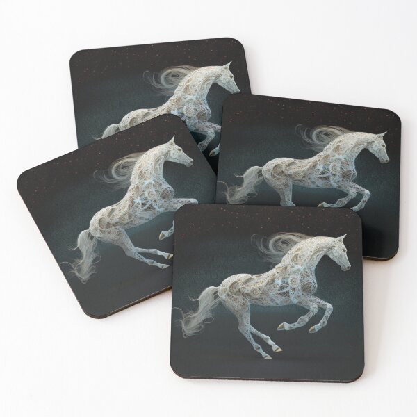 Item preview, White horses with ornate geometrical patterns designed and sold by simoniff.