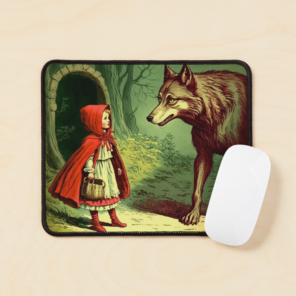 Vintage image of Little Red Riding Hood meeting the big bad wolf.