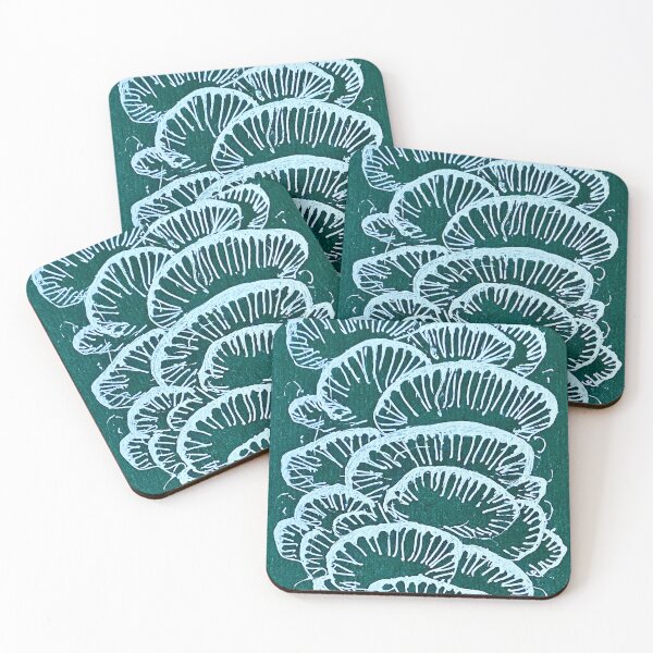 Item preview, Mushrooms - Pale green on teal designed and sold by fuschiaworks.