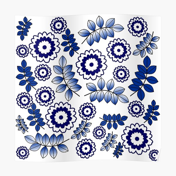 Blue flowers pattern Póster