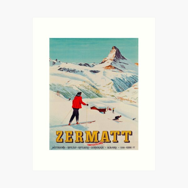 Item preview, Zermatt, Switzerland Vintage Ski Travel Poster designed and sold by vintagevivian.