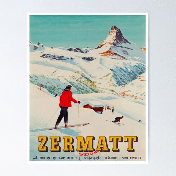 Item preview, Zermatt, Switzerland Vintage Ski Travel Poster designed and sold by vintagevivian.
