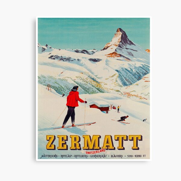 Item preview, Zermatt, Switzerland Vintage Ski Travel Poster designed and sold by vintagevivian.