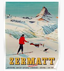 Zermatt, Switzerland Vintage Ski Travel Poster Poster
