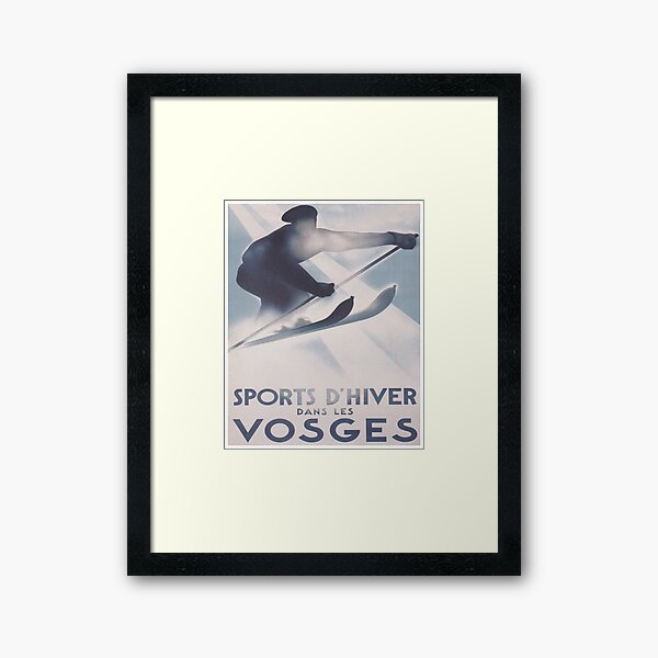 Vosges, France Affiche de voyage de ski vintage Impression encadrée