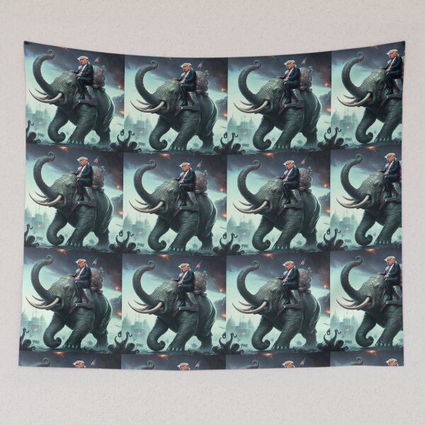 Item preview, Donald Trump montando elefante republicano divertido meme designed and sold by ARTeez⭐️⭐️⭐️⭐️⭐️.
