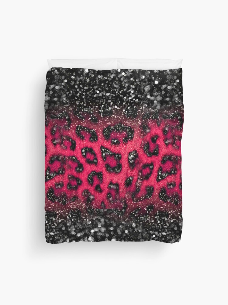 Pink Black Leopard Print Faux Glitter Duvet Cover for Sale by wildredhead