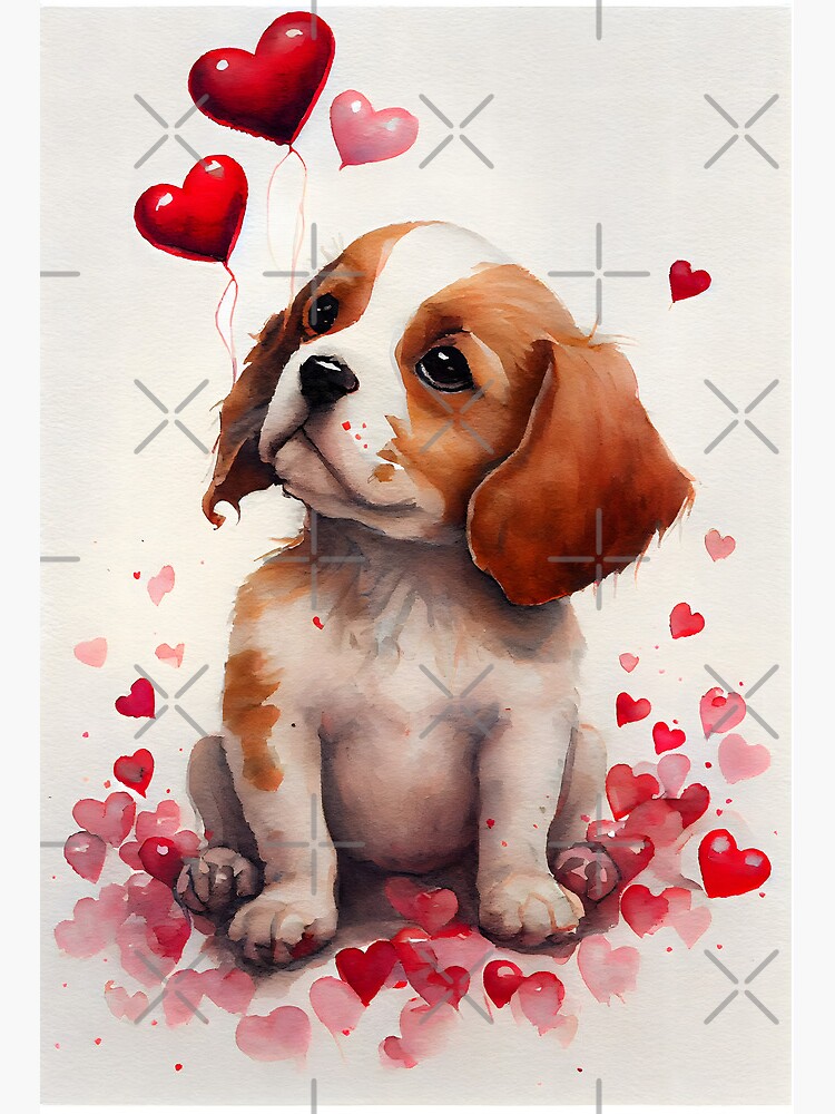 Cute Adorable Valentine Puppy with Red Hearts Art Board Print