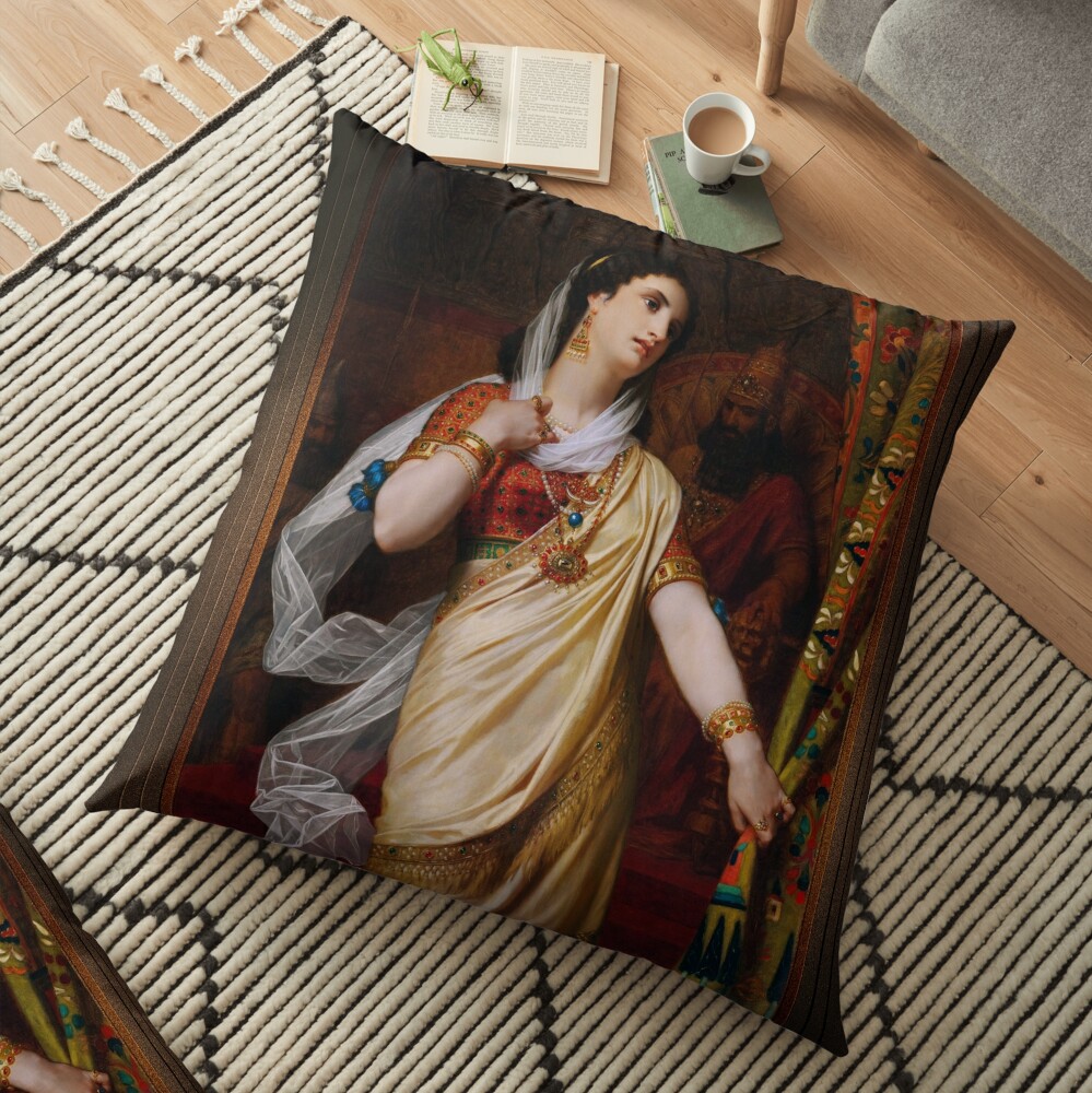 Esther by Hugues Merle Remastered Xzendor7 Classical Art Old Masters Reproductions Floor Pillow