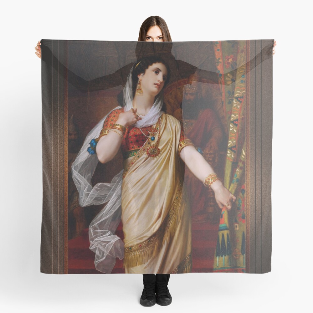 Esther by Hugues Merle - The Power OF Faith And Courage 4 Esther by Hugues Merle Remastered Xzendor7 Classical Art Old Masters Reproductions Women's Scarf