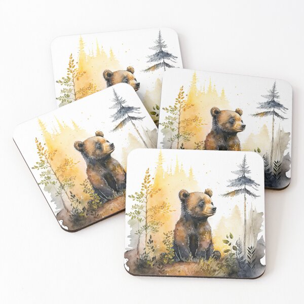 Item preview, Watercolor Brown Baby Bear, Sitting in the Forest Cute Bear Cub designed and sold by MoonFoxDesign.