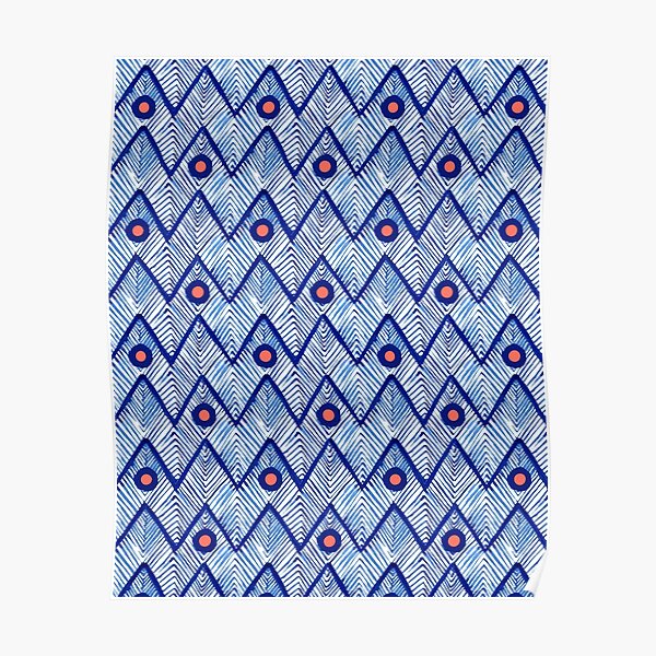 Coral Dots on Blue Chevron Poster